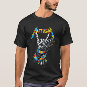 Autism Awareness Autism Skeleton Guitar Player Roc T-Shirt