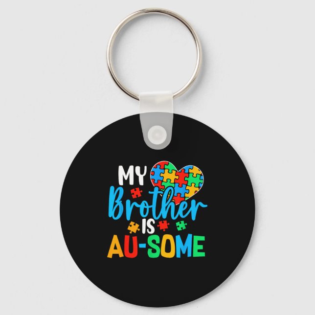 Autism Awareness Autism Squad Support Awesome Boys Key Ring (Front)