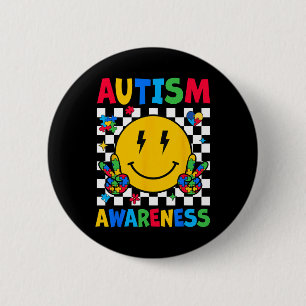 Autism Awareness Autism Squad Support Smile Face W 6 Cm Round Badge