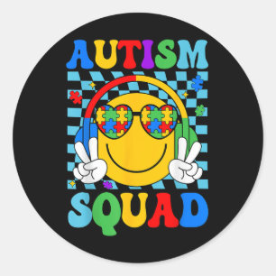 Autism Awareness Autism Squad Support Smile Face W Classic Round Sticker