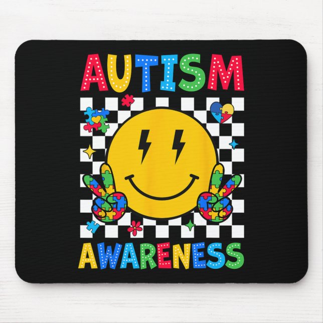Autism Awareness Autism Squad Support Smile Face W Mouse Mat (Front)