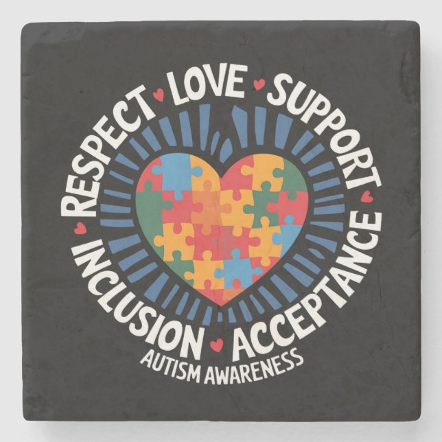 Autism Awareness Autistic Respect Love Support Stone Coaster (Front)