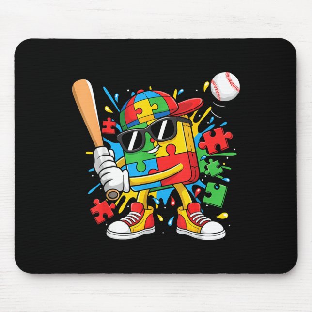 Autism Awareness Baseball Drip Ice Cream Puzzle Mouse Mat (Front)