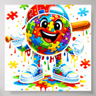 Autism Awareness Baseball Ice Cream Dri Poster