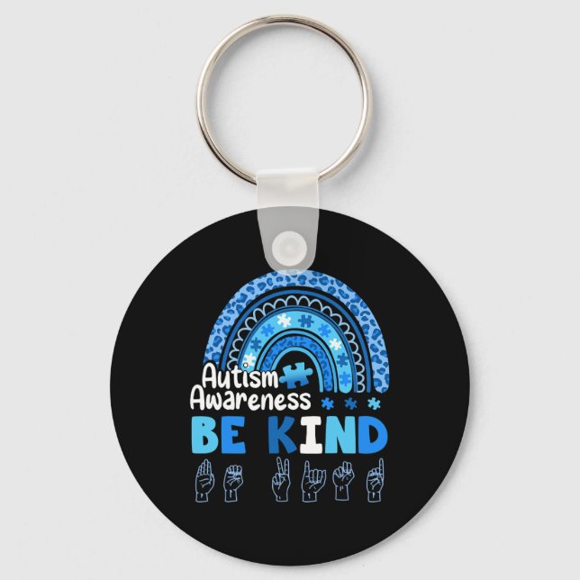 Autism Awareness Be Kind ASL Hand Sign Language  Key Ring (Front)