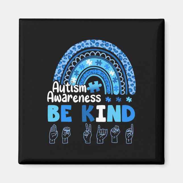 Autism Awareness Be Kind ASL Hand Sign Language  Magnet (Front)