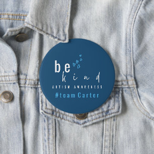 autism awareness be kind blue team name modern  10 cm round badge