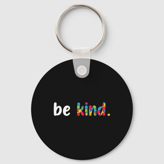 Autism Awareness Be Kind Colourful Puzzle Pieces  Key Ring (Front)