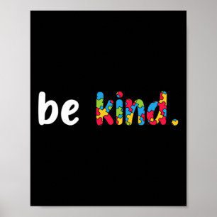 Autism Awareness Be Kind Colourful Puzzle Pieces Poster