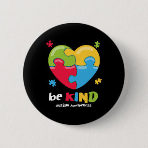 Autism Awareness - Be Kind Puzzle Heart Kindness 6 Cm Round Badge