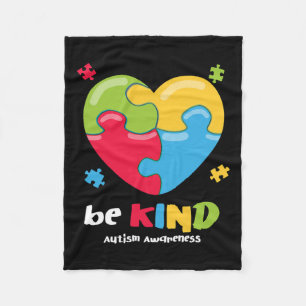 Autism Awareness - Be Kind Puzzle Heart Kindness  Fleece Blanket