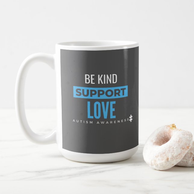 autism awareness.be kind.support.love.  Mugs (With Donut)