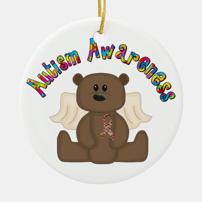 Autism Awareness Bear Ceramic Tree Decoration (Front)