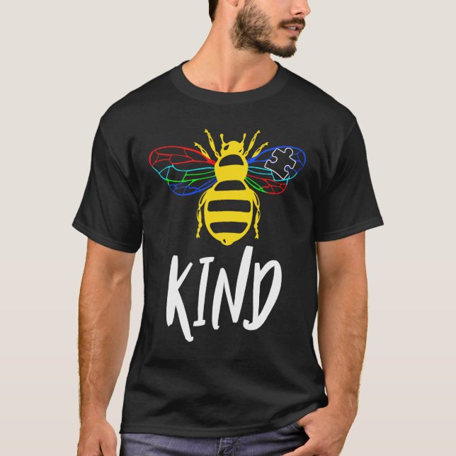 Autism Awareness Bee Kind  For Autistic Support T-Shirt (Front)
