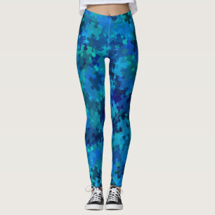 Autism Awareness Blue Puzzle Collage Leggings