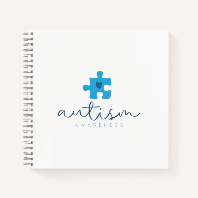 autism awareness blue puzzle piece heart  notebook (Front)