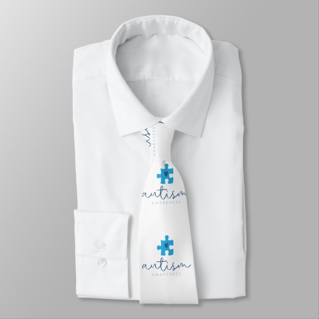 autism awareness blue puzzle piece heart  tie (Tied)