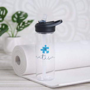 autism awareness blue puzzle piece heart water bottle