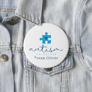 autism awareness blue puzzle piece #team name  10 cm round badge