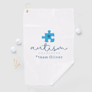 autism awareness blue puzzle piece #team name golf towel