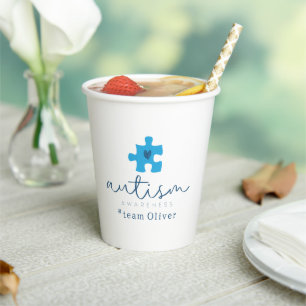autism awareness blue puzzle piece #team name paper cups