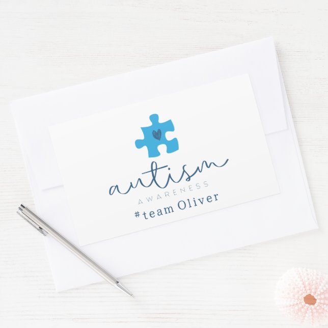 autism awareness blue puzzle piece #team name  rectangular sticker (Envelope)