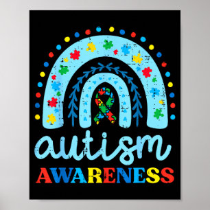 Autism Awareness Blue Rainbow Ribbon Asd Boys Kids Poster