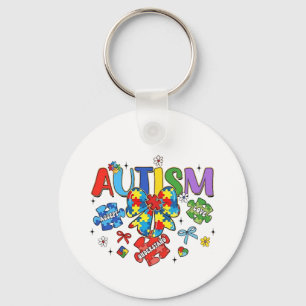 Autism Awareness Bow Coquette Puzzle Piece Neuro Key Ring