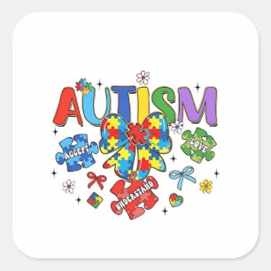 Autism Awareness Bow Coquette Puzzle Piece Neuro Square Sticker