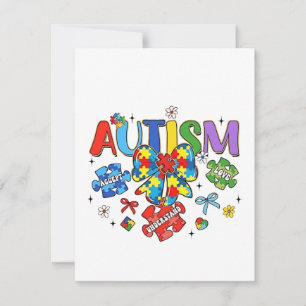 Autism Awareness Bow Coquette Puzzle Piece Neuro  Thank You Card