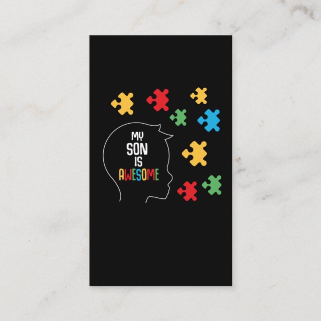 Autism Awareness Boys Autistic Puzzle Awesome Son Business Card (Front)