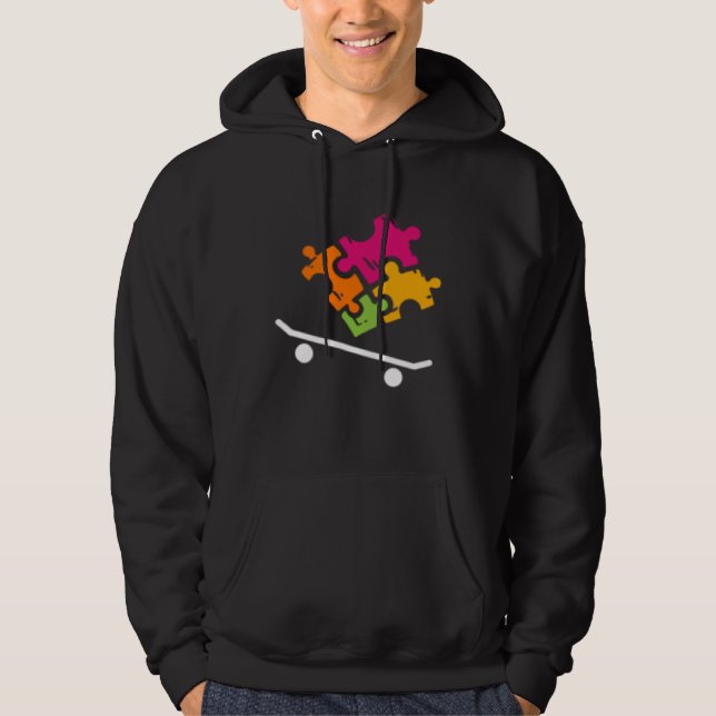 Autism Awareness Boys Girls Puzzle Piece Skateboar Hoodie (Front)