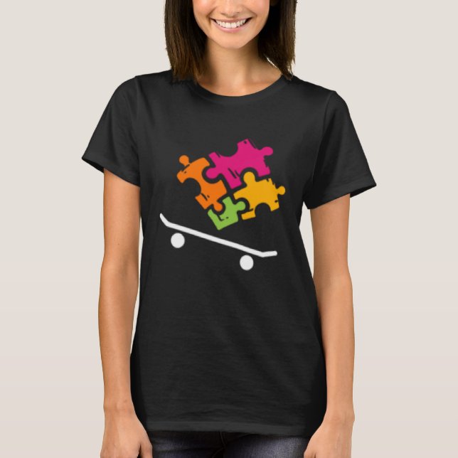 Autism Awareness Boys Girls Puzzle Piece Skateboar T-Shirt (Front)