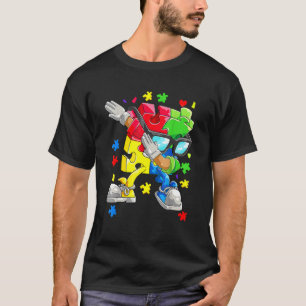 Autism Awareness Boys Kids Dabbing Puzzle Piece Su T-Shirt