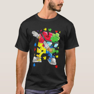 Autism Awareness Boys Kids Dabbing Puzzle Piece Su T-Shirt