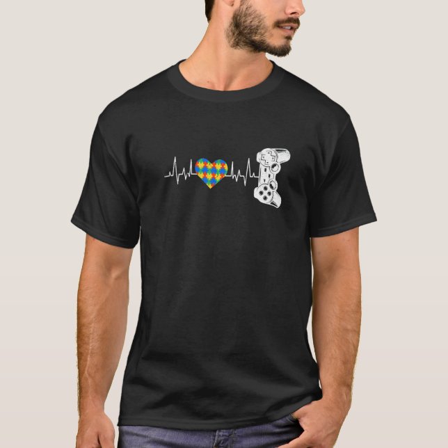 Autism Awareness Boys Video Game Heartbeat Retro A T-Shirt (Front)