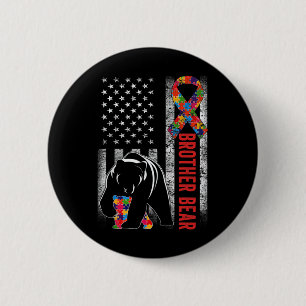 Autism Awareness Brother Bear American Flag Autism 6 Cm Round Badge