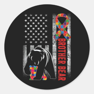 Autism Awareness Brother Bear American Flag Autism Classic Round Sticker