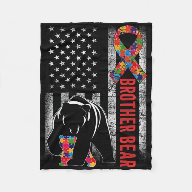 Autism Awareness Brother Bear American Flag Autism Fleece Blanket (Front)