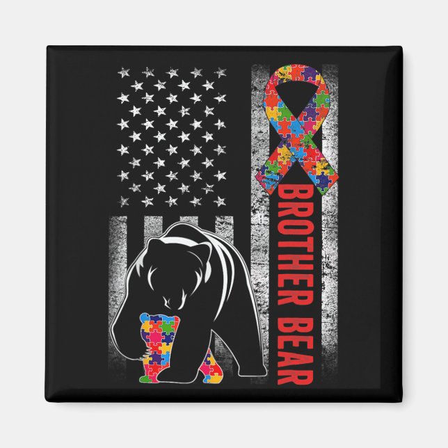 Autism Awareness Brother Bear American Flag Autism Magnet (Front)