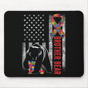 Autism Awareness Brother Bear American Flag Autism Mouse Mat
