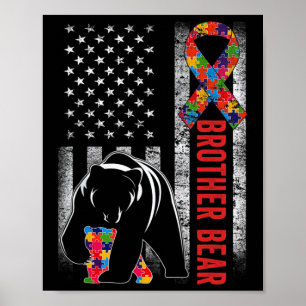 Autism Awareness Brother Bear American Flag Autism Poster