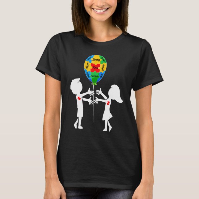 Autism Awareness Brother Sister Puzzle Balloon Kid T-Shirt (Front)