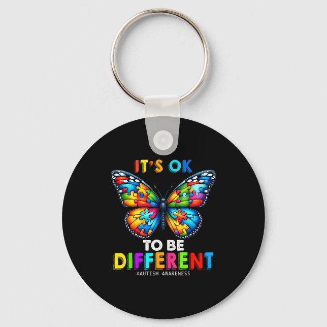 Autism Awareness Butterfly Animal Its Ok To Be Dif Key Ring (Front)