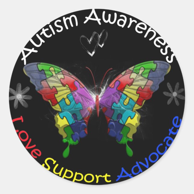 Autism Awareness Butterfly Classic Round Sticker (Front)