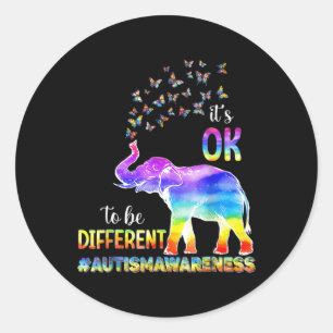 Autism Awareness Butterfly Elephant It's Ok To Be Classic Round Sticker