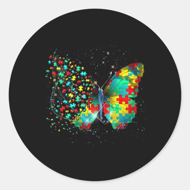 Autism Awareness Butterfly Peace Lover Gift Men Wo Classic Round Sticker (Front)