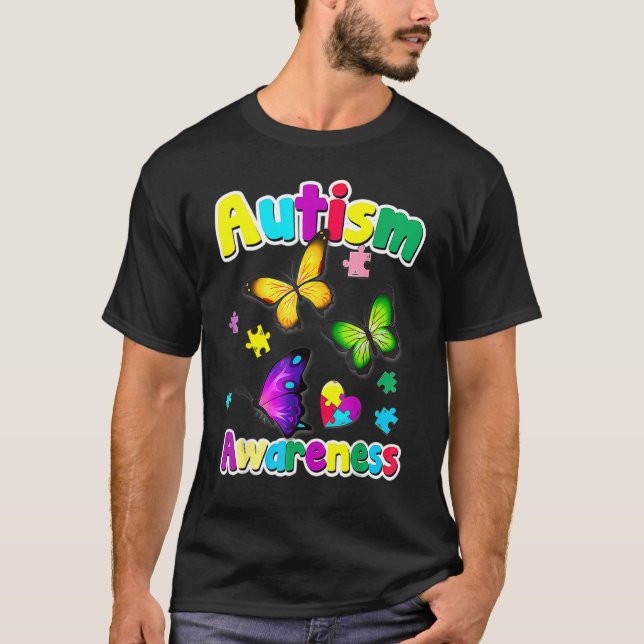 Autism Awareness Butterfly Puzzle Pieces 1 T-Shirt (Front)