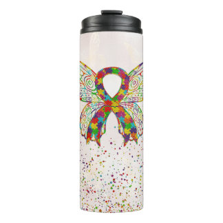 Autism Awareness Butterfly Ribbon  Thermal Tumbler