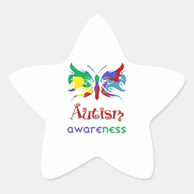 Autism Awareness Butterfly Star Sticker (Front)